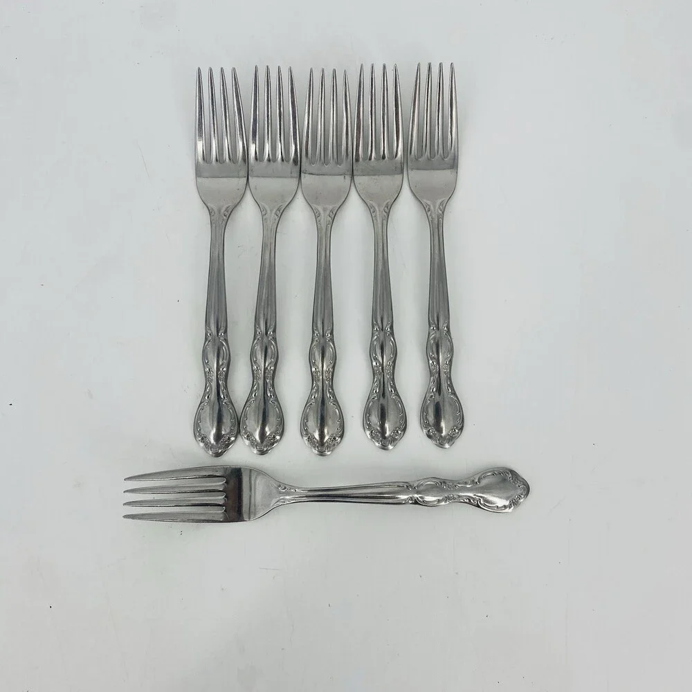 6 WM Rogers Sons Royal Manor Stainless Dinner Forks Ornate Vintage Flatwear Set